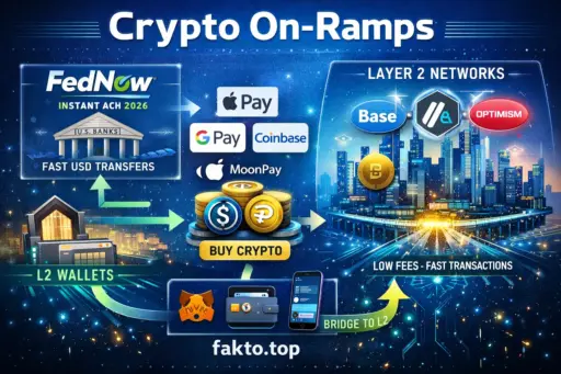 Infographic of US crypto on-ramp landscape in 2026 